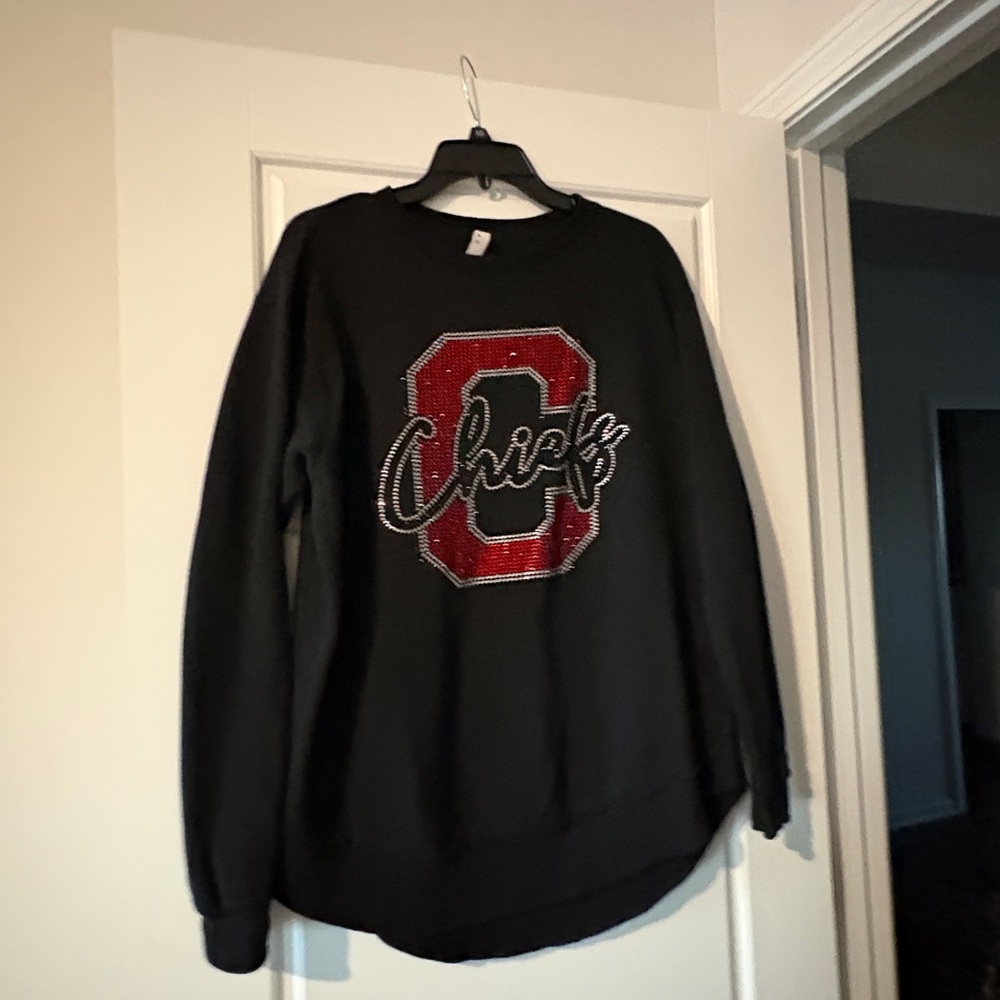 Black Kansas City Chiefs Sweatshirt with Red and silver Bling Logo